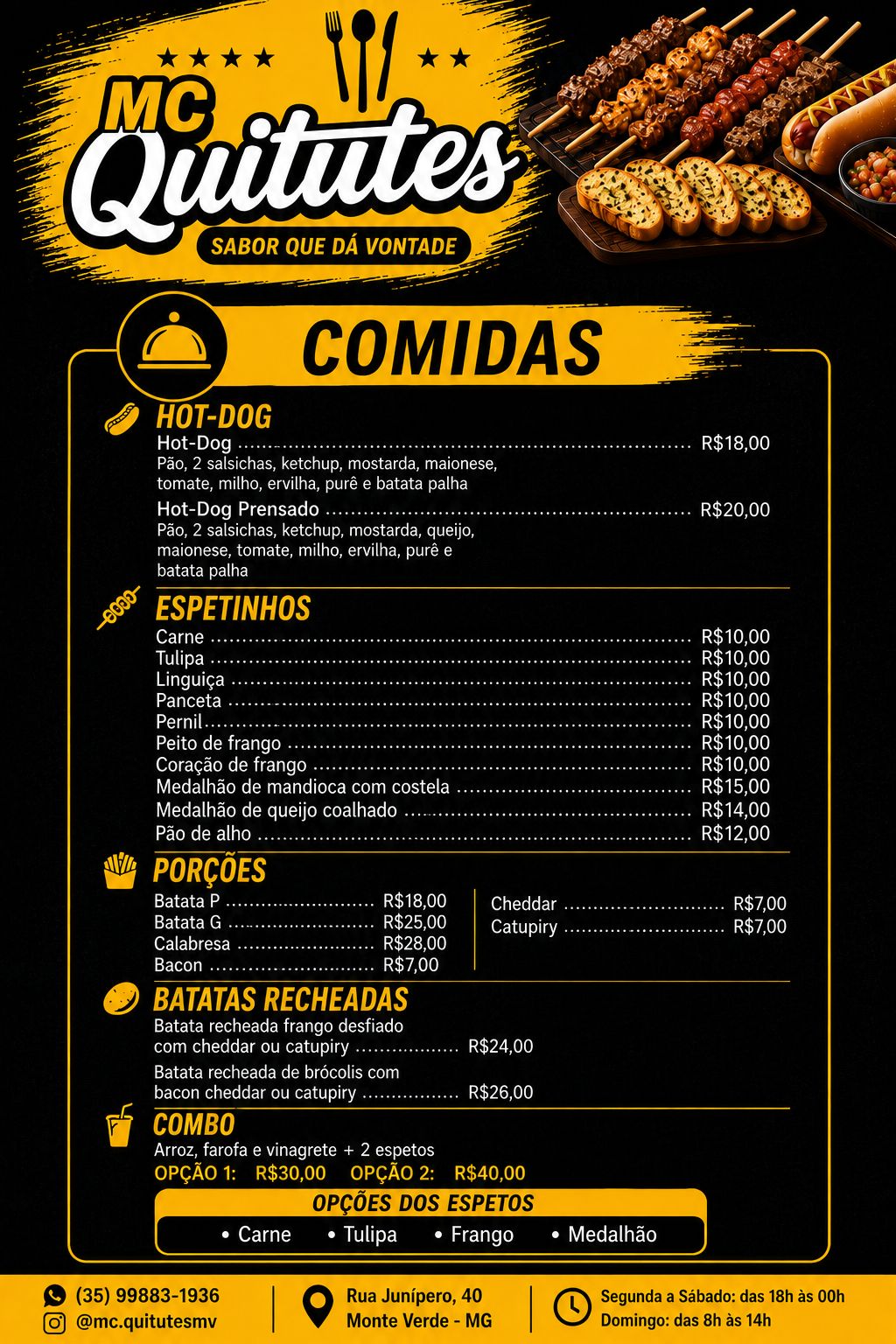 Espetinhos e Pratos